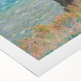 Art deco poster featuring a Claude Monet painting on rolled canvas, with soft pastel shades, ideal for dining room wall art.