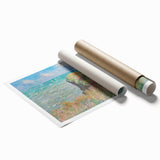 Extra large rolled print of Claude Monet's floral artwork in soft pastel colors, ideal for classy bathroom wall art.
