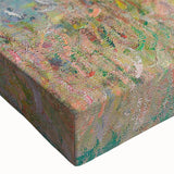 Large art, black and white landscape painting on canvas featuring a serene tree-lined river scene.