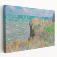 Claude Monet inspired landscape on stretched canvas, featuring soft pastel shades, perfect for kitchen wall art.
