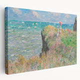 Claude Monet inspired landscape on stretched canvas, featuring soft pastel shades, perfect for kitchen wall art.