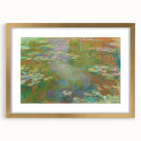 Extra large wall art for living room featuring a textured abstract print of Claude Monet's work in a gold frame with mat.