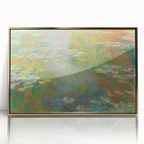 Framed acrylic print of Claude Monet’s landscape painting in soft green and blue tones, ideal for nursery wall art.
