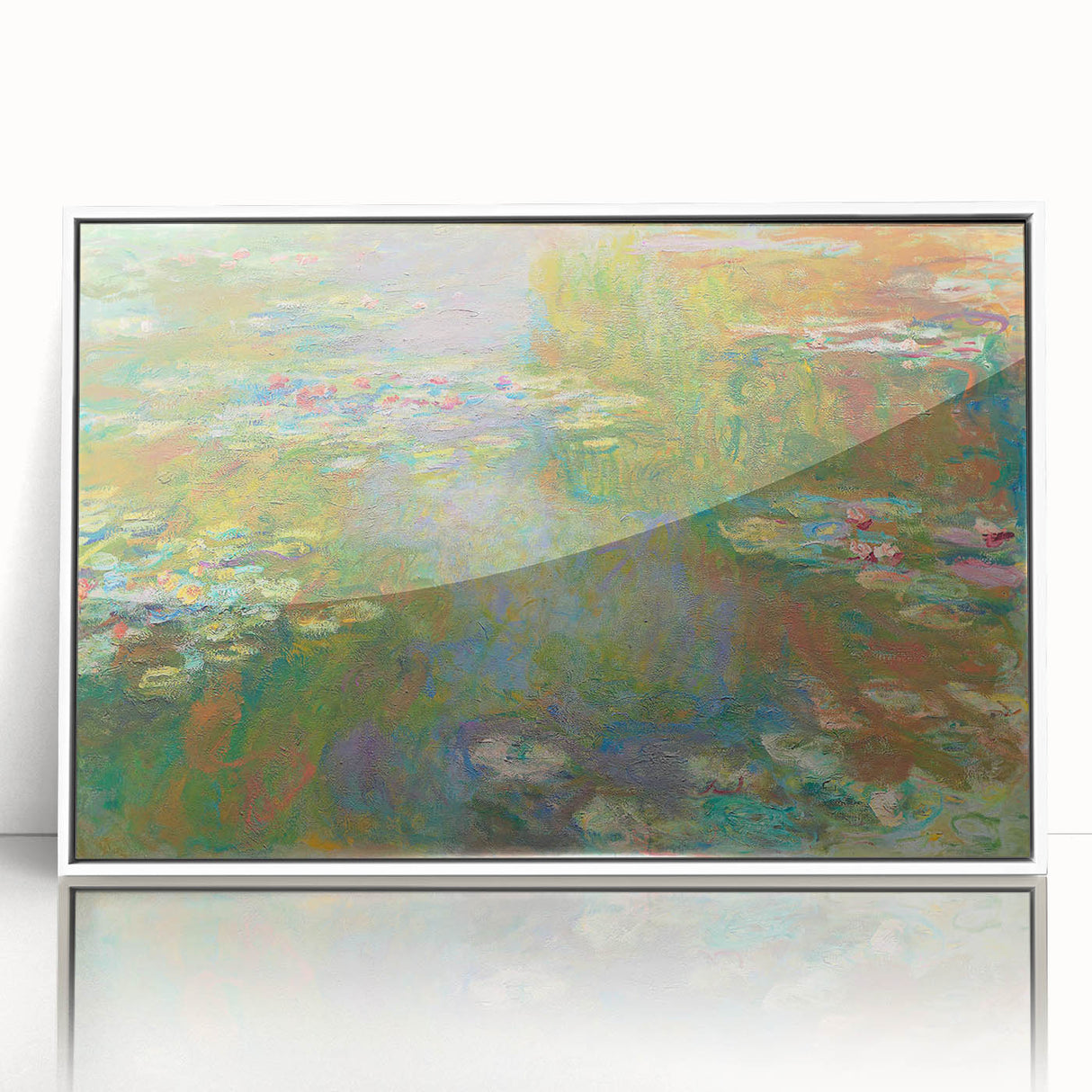 Framed acrylic print featuring a Claude Monet landscape in pastel shades, ideal for modern nursery wall decor.