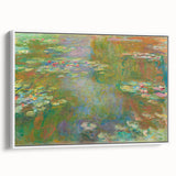 Framed canvas of Claude Monet's vintage poster art featuring colorful impressionistic garden scene.