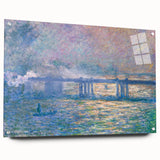 Side view of a Claude Monet-inspired large abstract wall art on acrylic glass, featuring soft blue and green tones.