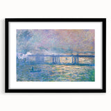 Colorful abstract art print by Claude Monet on textured canvas, framed in black, ideal for large living room walls.