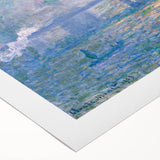Art deco poster of a Claude Monet painting on rolled canvas, featuring soft pastel shades, ideal for dining room wall art.