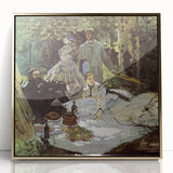 Large art print of a Claude Monet painting in gold frame, featuring soft pastel hues, ideal for modern art wall decor.