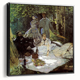 Black and white framed canvas of a Monet landscape painting in vintage poster style, ideal for bedroom wall art.