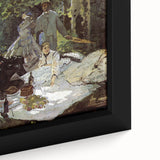 Close-up of a textured Claude Monet-inspired black wall art on framed canvas, featuring colorful.