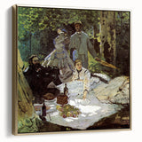 Framed canvas of Claude Monet's landscape painting in muted earth tones, ideal for bedroom wall art.