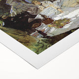 Art deco poster featuring a Claude Monet impressionist painting on rolled canvas, suitable for dining room wall art.