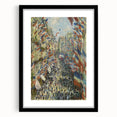 Extra large, colorful art print of an abstract Claude Monet design in a black frame, ideal for living room decor.