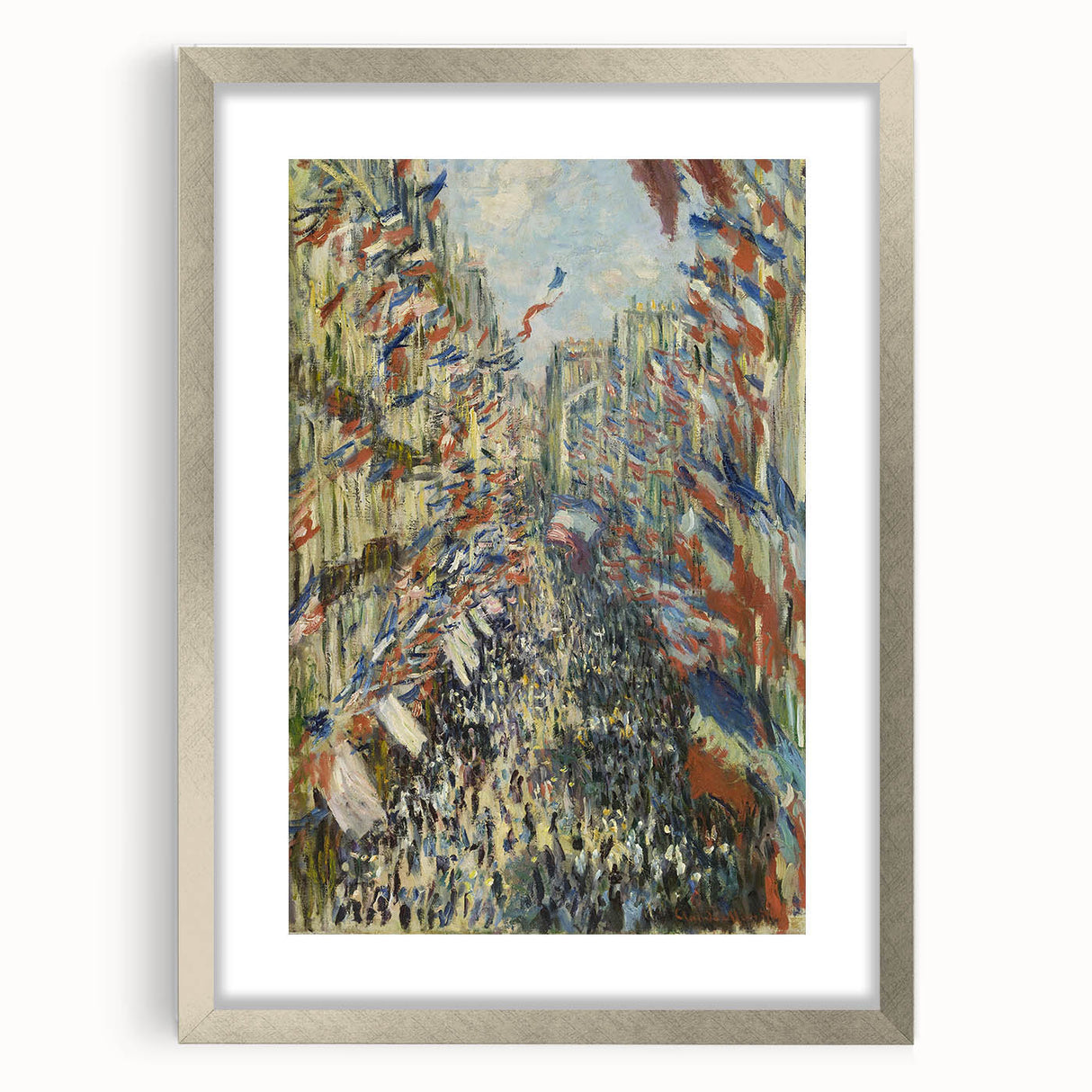 Textured abstract art print depicting a Claude Monet-inspired water lily scene, in soft blue and green hues.
