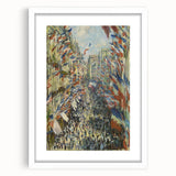 Abstract art print of a Claude Monet painting in pastel colors on a white framed canvas.