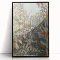 Large abstract wall art depicting a Claude Monet-inspired scene in muted greens and blues, framed in black acrylic.