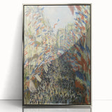 Mid-century modernist art featuring a Claude Monet landscape in acrylic, framed in silver, ideal for modern art wall decor.