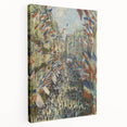 Side view of a Claude Monet stretched canvas depicting water lilies in soft blues and greens, suitable for kitchen wall art.