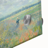 Large abstract wall art featuring a Claude Monet-inspired landscape in pastel shades on acrylic glass.