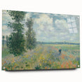 Acrylic print of Claude Monet's impressionist artwork with vibrant blues and greens, ideal for dining room decor.