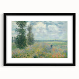 Extra large colorful abstract art print of a Claude Monet-inspired scene on a black-framed canvas.