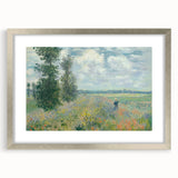 Textured abstract art print of a Claude Monet painting in muted colors, framed in silver, ideal for bedroom wall decor.