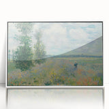 Framed acrylic print of Claude Monet's impressionist artwork featuring soft pastel shades.