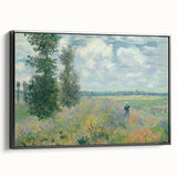 Black and white framed canvas featuring a vintage Monet landscape painting, ideal for bedroom wall art.