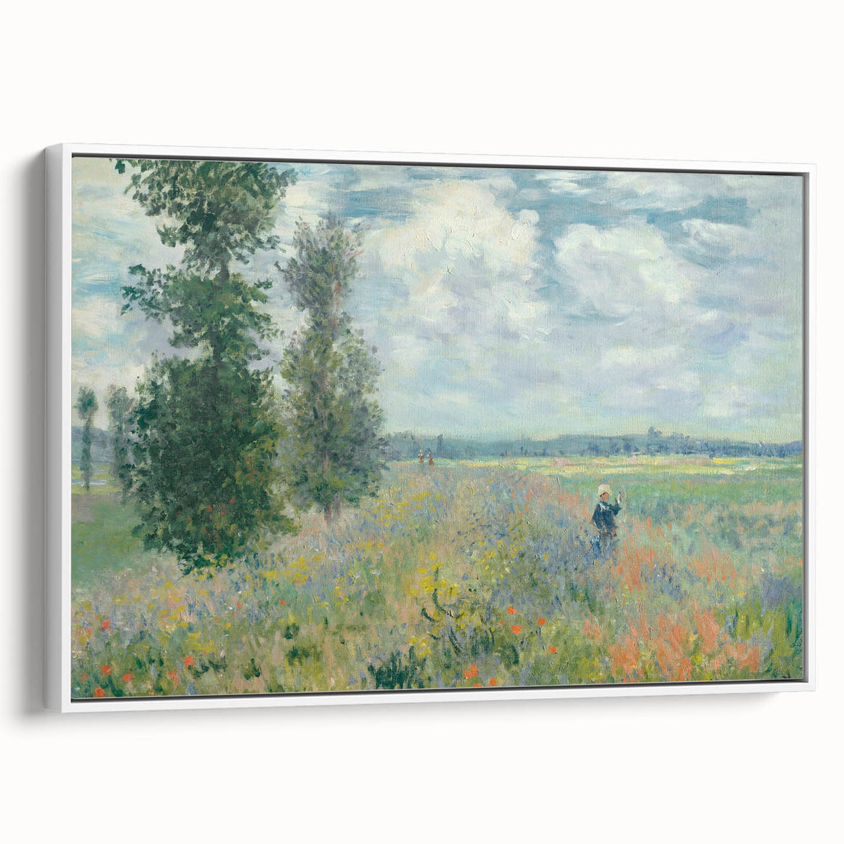Framed canvas of Claude Monet's vintage poster art featuring colorful impressionist style, ideal for living room decor.