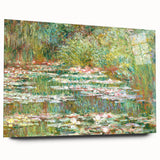 Acrylic print of a Claude Monet painting with soft blue and green hues, ideal for bedroom or dining room art.
