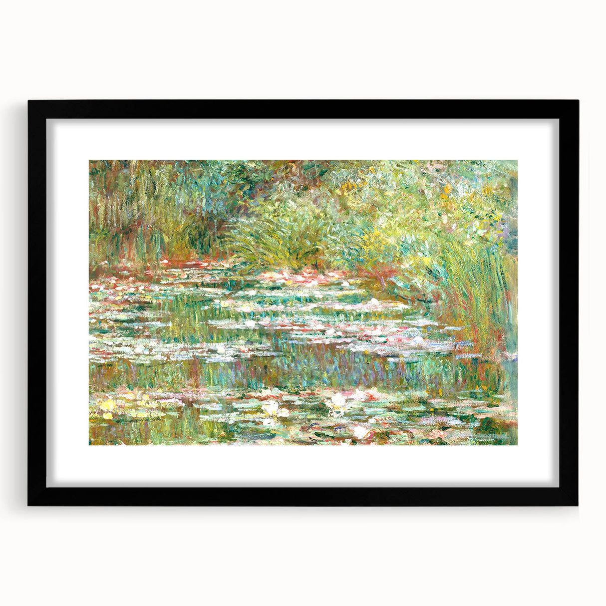 Extra large abstract art print featuring colorful, textured brush strokes on a black framed canvas.
