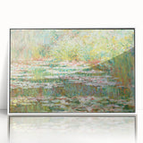 Framed acrylic print of a Claude Monet impressionist painting in soft pastel shades.
