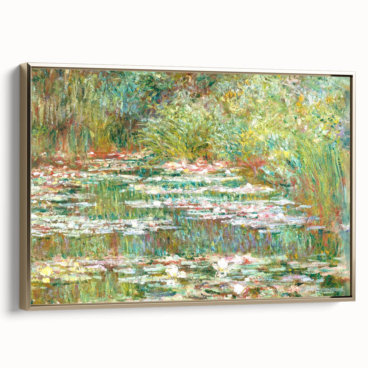 Framed canvas featuring a vintage Claude Monet landscape painting with muted earth tones, ideal for bedroom wall art.