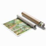 Extra large rolled print of Claude Monet's floral artwork in soft pastel shades.