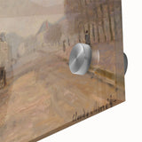 Large abstract wall art by Claude Monet in pastel shades on acrylic glass, suitable for dining room ambiance.