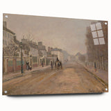 Acrylic print of Claude Monet's water lilies in muted greens and blues, suitable for dining room decor.