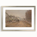 Textured art print of abstract water lilies in soft blue and green shades, framed in silver, suitable for bedroom art.