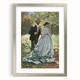 Textured art print of abstract water lilies in soft blue and green tones on a silver-framed canvas, ideal for bedroom art.