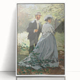 Framed acrylic print of Claude Monet's water lilies in soft blue and green tones, suitable for modern art wall decor.