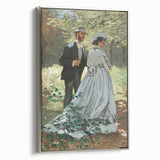 Framed canvas featuring a Claude Monet landscape painting with vibrant, colorful brushstrokes.