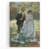 Black and white print of Claude Monet's painting on stretched canvas, ideal for kitchen wall art.