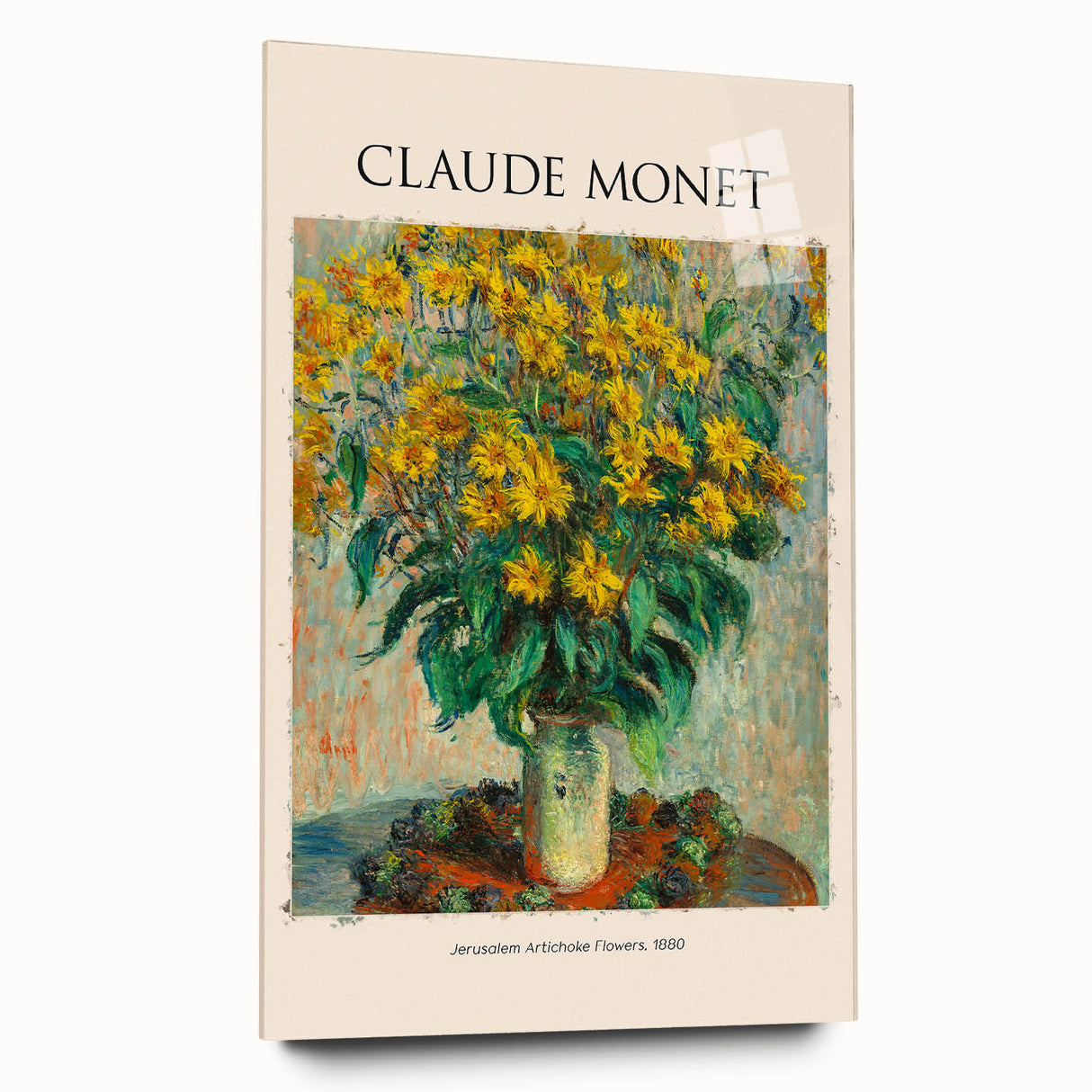 Large acrylic print of a Claude Monet landscape with soft blue and green hues, ideal for bedroom or dining room art.