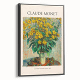 Black and white wall art featuring a vintage poster of a Claude Monet landscape painting, ideal for bedroom decor.