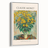 Framed canvas of a vintage Claude Monet poster art, featuring colorful impressionist style, ideal for living room decor.
