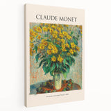 Claude Monet inspired landscape on stretched canvas, featuring soft blue and green tones, perfect for kitchen wall art.