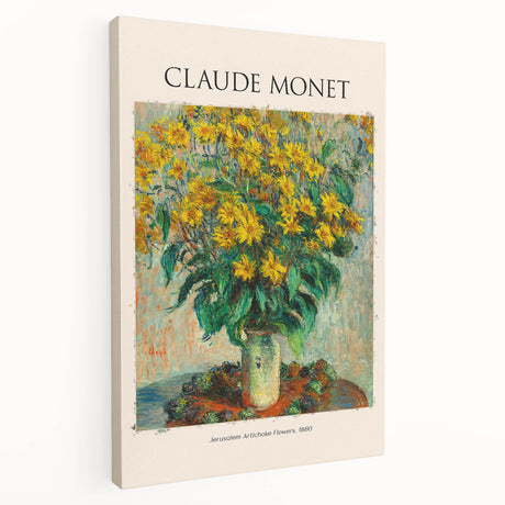 Claude Monet inspired landscape on stretched canvas, featuring soft blue and green tones, perfect for kitchen wall art.