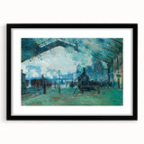 Extra large colorful art print of an abstract Claude Monet design in a black frame, ideal for living room decor.