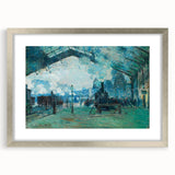 Textured art print titled 'The Impressionists and Beyond' by Claude Monet in silver frame with mat.