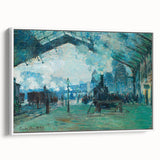 Framed canvas of Claude Monet vintage poster art featuring colorful impressionist brushstrokes, ideal for living room decor.